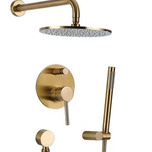 KaiPing Bathroom Rainfall Brushed Gold Color Wall Mounted Dual Functions Top Sprayer Shower Mixer Shower Faucet Set