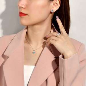 Juego de Joyería Fina de Plata de Ley 925 con Diamantes de Circonia para Novia, Collar, Aretes y Anillos, Elegante para Fiestas - Product Image 4