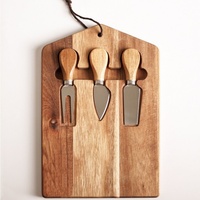Ensemble de planches à fromage en bois en promotion avec couteau et fourchette, logo gravé au laser, idéal pour la cuisine à domicile, parfait pour le petit-déjeuner, coffret cadeau