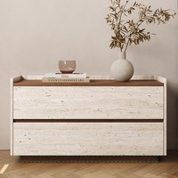 Table de chevet surdimensionnée de style italien minimaliste, en travertin et bois de noyer, style rétro italien de luxe léger avec rangement
