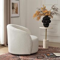 Fauteuil pivotant KINWELL 34 pouces, style mid-century modern, rembourré en tissu bouclé, sans assemblage, pour salon, chambre, meubles de maison