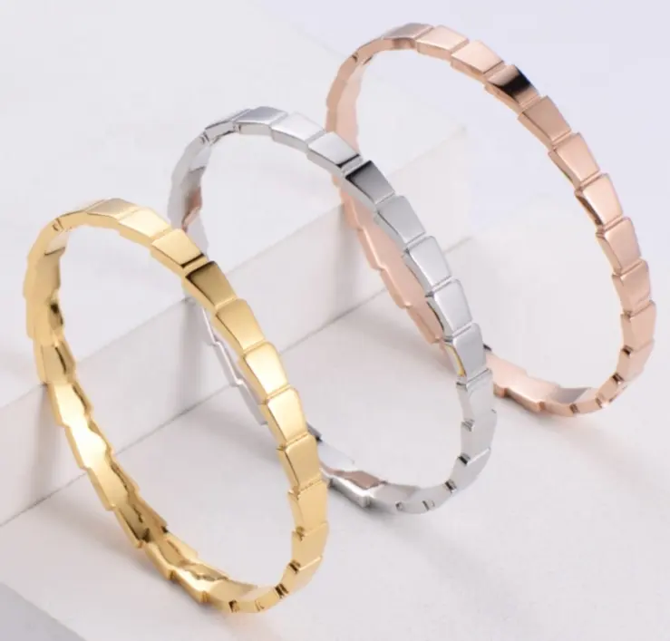 Italian Jewelry Brands Stainless Steel Jewelry Set Famous Brands Anti Tarnish Bracelet For Women Men Glossy Slim Plated Bangles