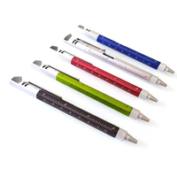 Stylo promotionnel multifonction avec niveau à bulle en plastique, tournevis, règle en pouces, pointeur laser, stylo à bille et logo personnalisé