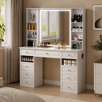 Table de maquillage intelligente avec miroir LED, bureau de coiffeuse avec tiroirs de rangement et prise de courant intégrée pour chambre à coucher et dressing
