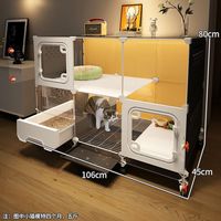 Maisonnette compacte pour chat d'intérieur tout-en-un, type villa avec 1 chambre, 1 salle de bain et 1 séjour, avec bac à litière intégré pour petits espaces