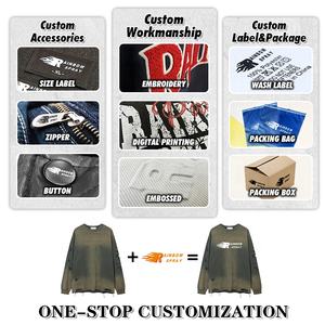 Rainbow Spray Vintage gaya jalan Distressed Saint grafis lengan panjang leher kru pria T-Shirt berlian imitasi dipotong Tshirts untuk pria - Product Image 6