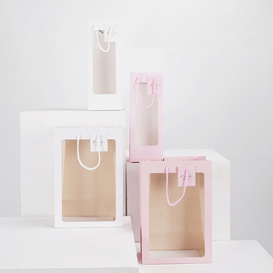 Borsa Regalo Trasparente per Bouquet di Fiori, Sacchetto di Carta Kraft per Shopping e Compleanni, Personalizzabile con Logo, con Finestra - Product Image 3