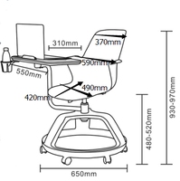 Chaise d'école en plastique avec accoudoir pivotant à 360° et tablette d'écriture, mobilier scolaire de luxe pour salle de classe, chaises réglables en hauteur