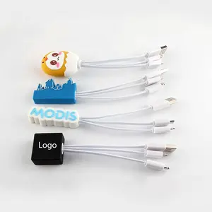 Câble de charge usb 3 en 1 pour téléphone portable, avec logo personnalisé, figure 3d de dessin animé mignon