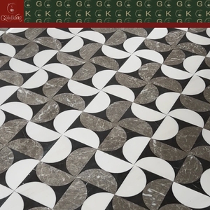 GOLDKING Mosaïque <span class=keywords><strong>de</strong></span> sol d'art intérieur <span class=keywords><strong>de</strong></span> luxe en marbre <span class=keywords><strong>noir</strong></span> <span class=keywords><strong>et</strong></span> <span class=keywords><strong>blanc</strong></span>, découpe jet d'eau, <span class=keywords><strong>motif</strong></span> floral, sur mesure, pour grands projets - Product Image 2