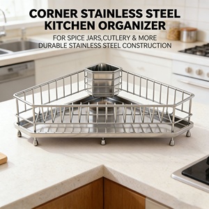 Égouttoir à vaisselle d'angle triangulaire en acier inoxydable XDRD pour comptoir de <span class=keywords><strong>cuisine</strong></span> avec porte-ustensiles et bac de récupération des eaux - Product Image 6