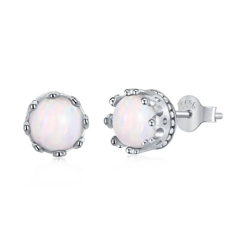 Dropshipping Korean 925 Sterling Silver Natural Opal Stone Claw Setting Earrings Jewelry For Women Girls