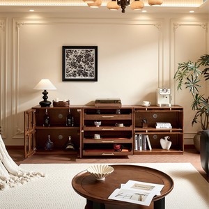 Mobile TV da terra in legno massello stile francese vintage <span class=keywords><strong>con</strong></span> cassetti e vetrina - Credenza multifunzionale per <span class=keywords><strong>soggiorno</strong></span> - Product Image 4