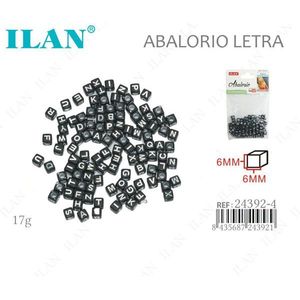 Perline con Lettere ILAN 6mm Nere con Lettere Bianche 17g per Creazione di Gioielli - Product Image 1