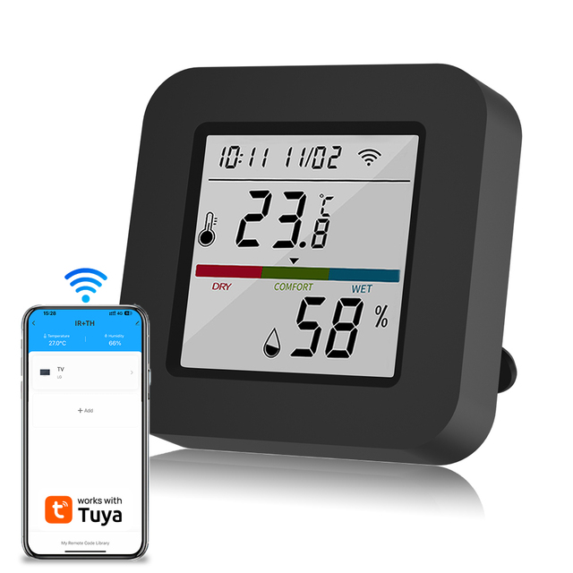 WALE Tuya WIFI IR Controller Infrared Universal Remote Control with LCD Screen Display Temperature and Humidity Sensor