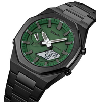 SKMEI 1816 jam tangan olahraga jam tangan kuarsa pria bertampilan Digital Analog baja tahan karat hitam