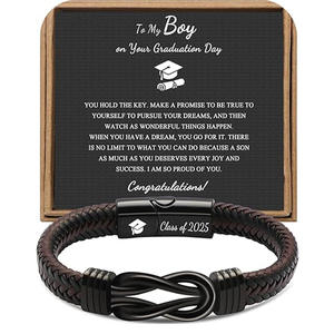 Bracelet en cuir à boucle magnétique, tissé à la main, saison rentrée des classes, motif huit, pierre naturelle pour homme - Product Image 4