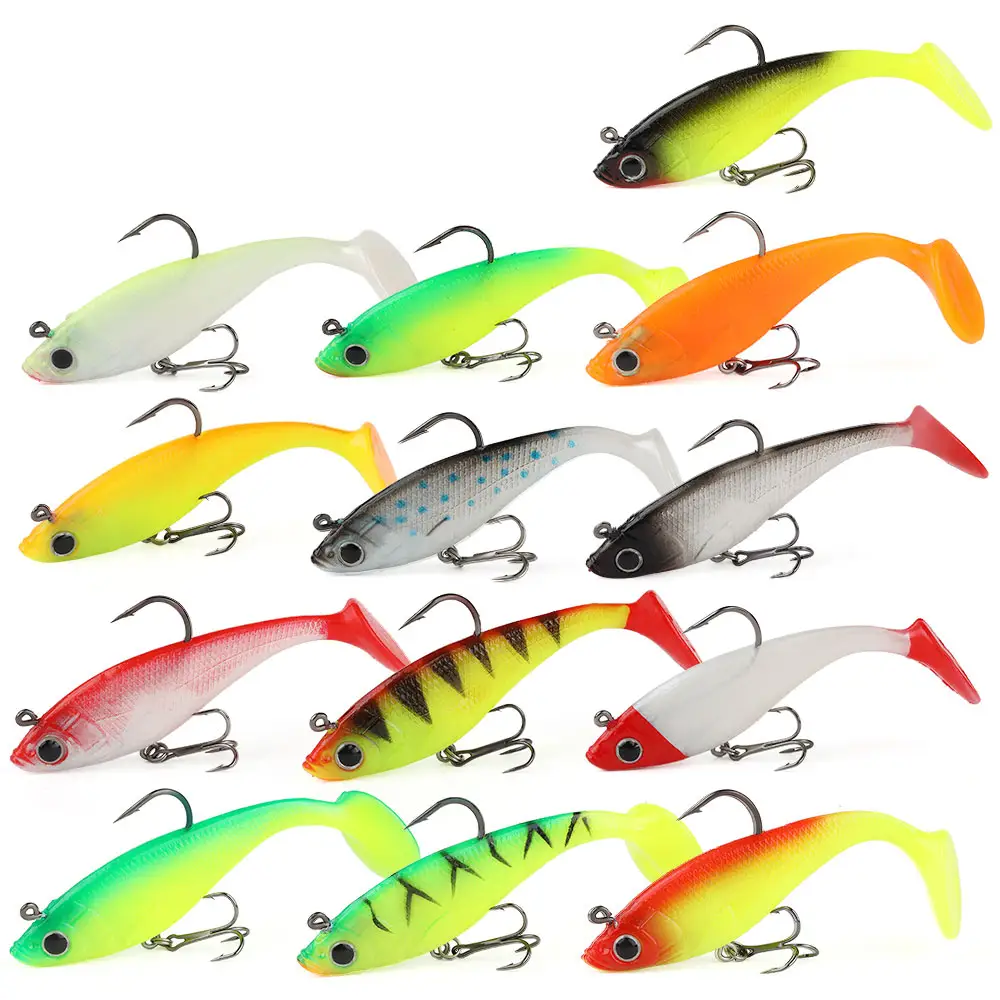 W.P.E Commission New Factory Price Artificial 16g-38g 13 Colors 8cm-14cm Lead Head Lure 3D Eye T-tail Soft Lure