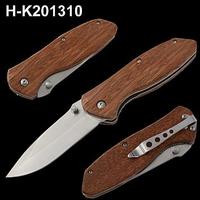 Couteau pliant multifonctionnel de combat portable avec lame en acier inoxydable 3Cr13 et manche en bois pour le camping en plein air
