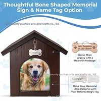 Urne funéraire en bois pour animaux de compagnie en forme de petite maison avec cadre photo, crochet pour médaille d'identification et couvercle de cercueil