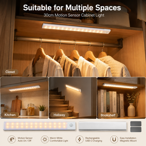 30cm Motion Sensor Cabinet <b>Light</b> <b>LED</b> Under Cabinet Lamp Magnetic 3 Color Stepless <b>Dimmable</b> Wireless Portable - Product Image 5