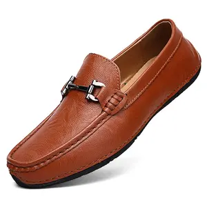 Chaussures <span class=keywords><strong>bateau</strong></span> confortables pour hommes en <span class=keywords><strong>cuir</strong></span> véritable à bout carré, décontractées avec fonction antidérapante pour le printemps, l'été, l'automne et l'hiver - Product Image 2