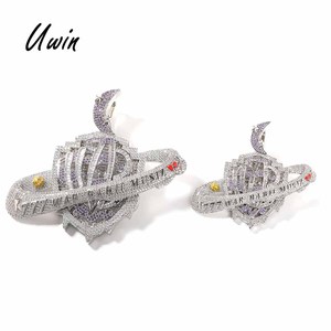 Pendentif Rapper 777 Galaxy Nebula Iced Out, Collier <span class=keywords><strong>de</strong></span> Luxe Cosmique Hip Hop Global, Bijou Unique Brillant Planète 2026, Cerceau Lune Étoile - Product Image 1
