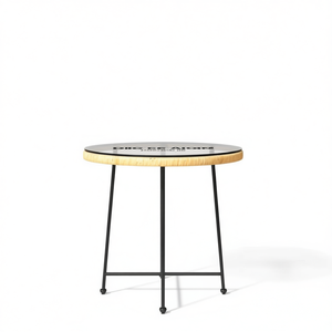 <b>Outdoor</b> Dining <b>Table</b> Tempered Glass Steel Frame Minimalist Design <b>Round</b> Top 42 Cm Diameter - Product Image 1