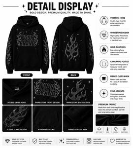 Sweat-shirt à capuche personnalisé avec strass pour homme, style streetwear oversize, en coton premium French Terry, avec logo sur le devant, service ODM OEM - Product Image 2