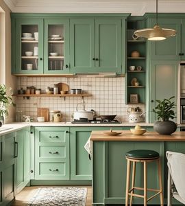 ชุดตู้ครัวสไตล์โมเดิร์น ดีไซน์สวยงาม ท็อปไม้ คุณภาพสูง สีเขียวอ่อน สำหรับใช้ภายในอาคาร - Product Image 4