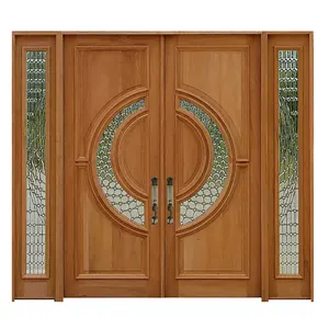 Latest Design Luxury Style Villas Exterior Front Soild Wood Door With Round Window Hot Sale Wooden Door