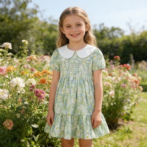 Nuovo <span class=keywords><strong>Vestito</strong></span> Smock Floreale Personalizzabile per Bambina 2026 con Colletto <span class=keywords><strong>Peter</strong></span> <span class=keywords><strong>Pan</strong></span>, Maniche a Sbuffo e Balze in Cotone - Product Image 3
