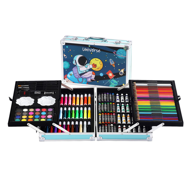 Wholesale 145Pcs Kids Art Set with Aluminum Box Customizable Logo for Schools, Art Classes Complete Drawing Kit for Children