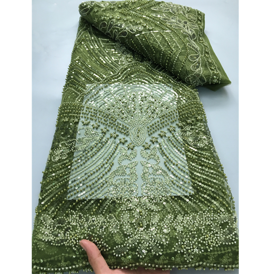 4024 Olive Green Bridal Clothing Fabric Evening Dress Luxurious Beaded  African Lace With Sequins Tea Color Net Lace| Alibaba.com
