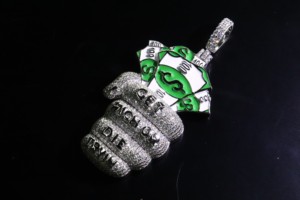 Unisex 925 sterling Silver bạc "Làm Giàu hoặc chết tryin '" đô la LỰU ĐẠN Mặt dây chuyền với Iced out vvs kim cương moissanite hip hop phong cách - Product Image 3