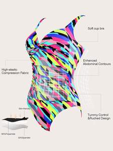 Traje de Baño de una Pieza de Gasa para Mujer con Copas Moldeadas y Control de Abdomen Fruncido, Traje de Baño para Playa - Product Image 2