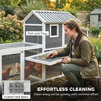 Poulailler en bois de sapin gris tendance pour jardin, avec nichoir, enclos long connecté, résistant aux intempéries, toit imperméable, facile à nettoyer