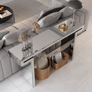 Mesa Consola de Lujo con Espejo de Cuerpo Entero de 60 Pulgadas, Mesa de Entrada/Sofá de Vidrio Templado Acanalado, Estilo Lujo Ligero - Product Image 2