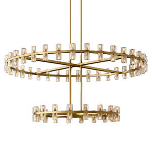 Round LED 2 Tier Chandelier Large Big Brass Chandelier For Living Room Foyer 60" Luxury Gold Crystal Chandelier - Product Image 5