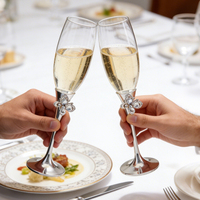 Verres à shot de luxe réutilisables en argent plaqué avec papillons en cristal et strass, pour les toasts de mariage