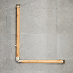 Barre d'appui en bois à grain naturel, rail de sécurité d'angle à 90 degrés pour salle de bain, douche, toilettes, personnes âgées, handicapées - Product Image 1