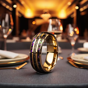 Bague tendance en carbure de tungstène plaqué or de 8mm de bijoux POYA fiançailles de mariage à la mode ou cadeau avec <span class=keywords><strong>opale</strong></span> violette météorite - Product Image 3