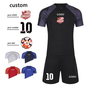 Custom Soccer Uniform Set Men Tracksuit Football Jersey Kit Sport Wear Team Training Suit Black Football Clothes With LOGO