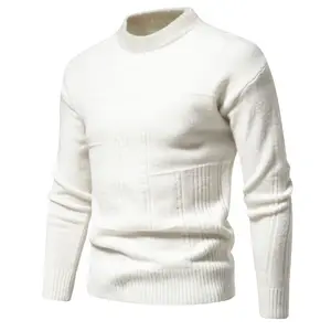 024 New European And American Men's Solid Color Knitwear Fashion Asymmetric Jacquard Round Neck Sweater Men's Bottom