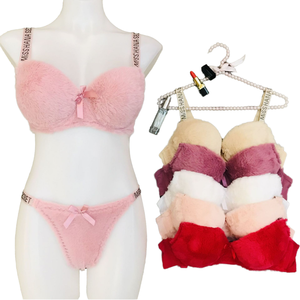 Conjunto de sujetador sexy con aros, sin costuras, de tela afelpada, estilo hipster, con tirantes ajustables, pedrería, transpirable, tallas grandes 46-52, copa C, para mujer - Product Image 4