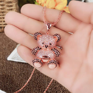 Collier pendentif ours en peluche en or rose et diamants pour femme, cadeau adorable avec diamants naturels taille brillant ronde - Product Image 5