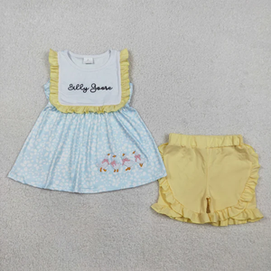 Conjunto de Ropa de Verano para Bebés y Niñas Pequeñas RTS, con Bordado de Gansos, Lazos y Flores - Product Image 2
