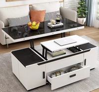 Table basse classique en bois massif moderne avec plateau relevable, tiroirs de rangement, hauteur réglable et fonctions d'empilage mobiles pour salon