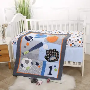 Baby Boy Cot Bedding Set Baby Blauw Wieg Beddengoed Jongen Dekbed Set 7Pcs Zachte Katoenen Sport Bal Wieg Beddengoed set