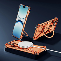 Coque de téléphone mince en alliage de titane avec cadre en aluminium-Anneau magnétique de charge sans fil et support pour iPhone 17 Pro Max / 16 Plus